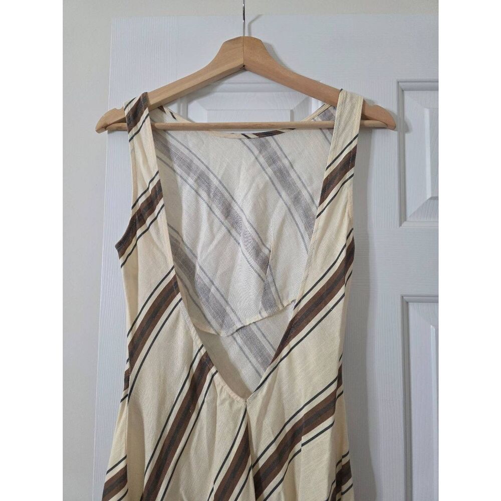 VRG GRL Opal Linen Maxi Dress Open Back Striped Cream Brown Size 8 - Picture 5 of 10